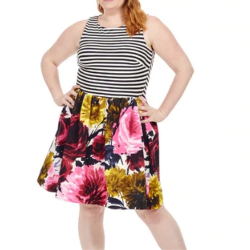 Taylor 22W Sweet Twee Girly Layered Contrast Mixed Pattern Sleeveless Midi Dress